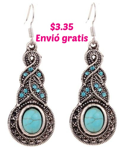 aretes-Turquoise Crystal Drop Dangle Earrings-superbaratisimo