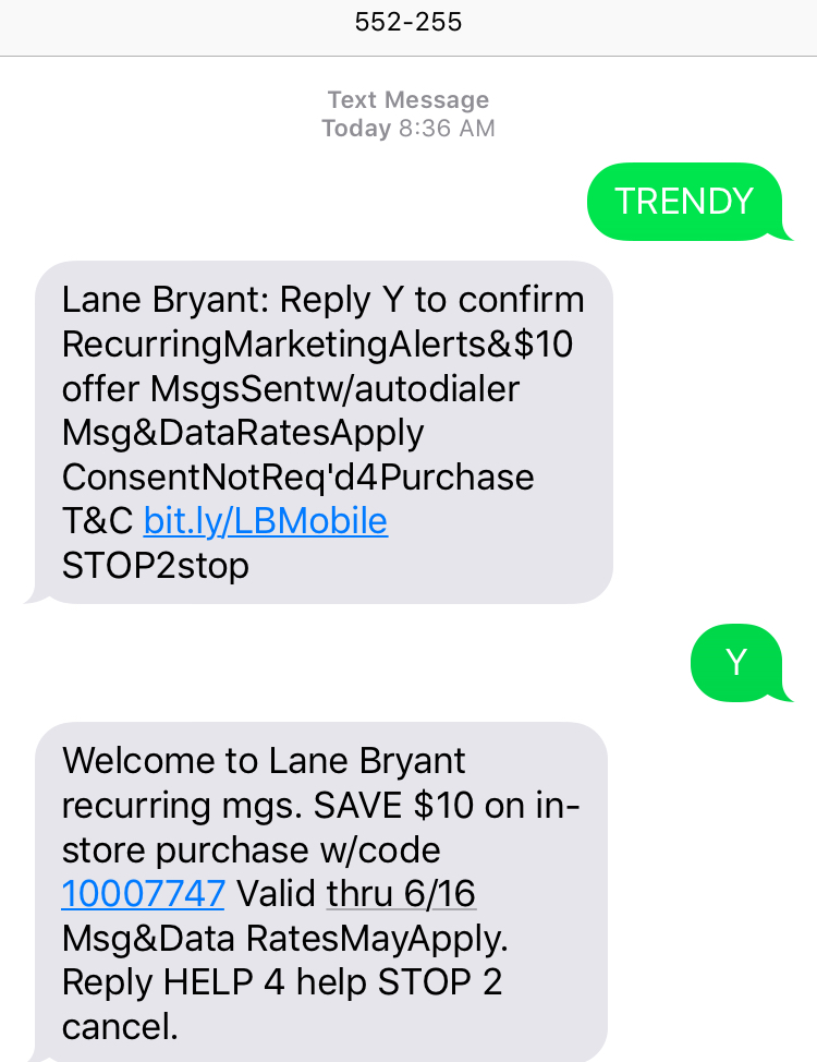 cupón de $10 en Lane Bryant