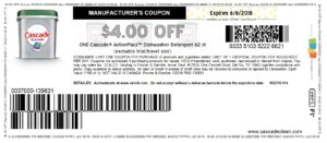 GRATIS cupón para detergente de platos Cascade ActionPacs Dishwasher ...