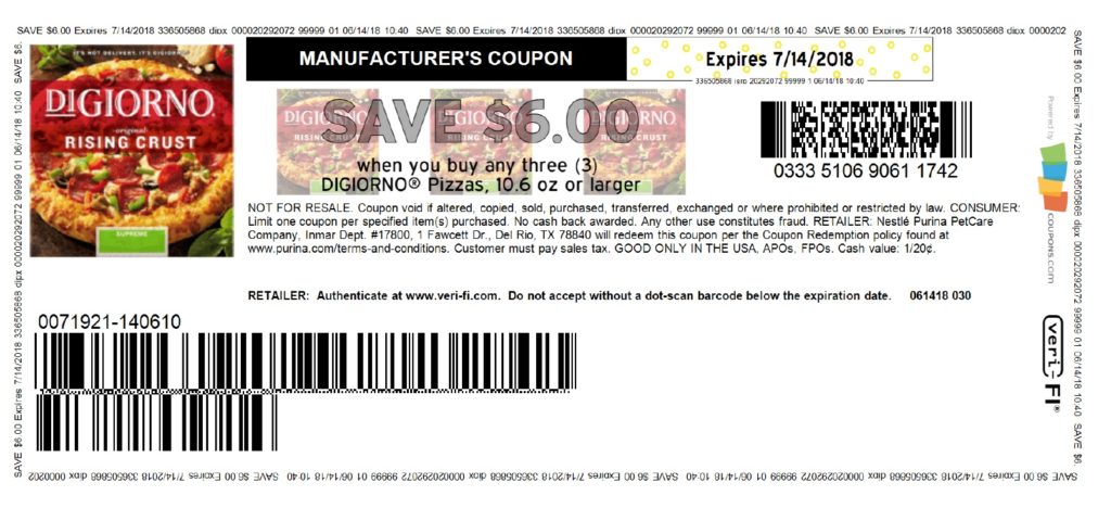 GRATIS cupón DiGiorno Pizza de $6
