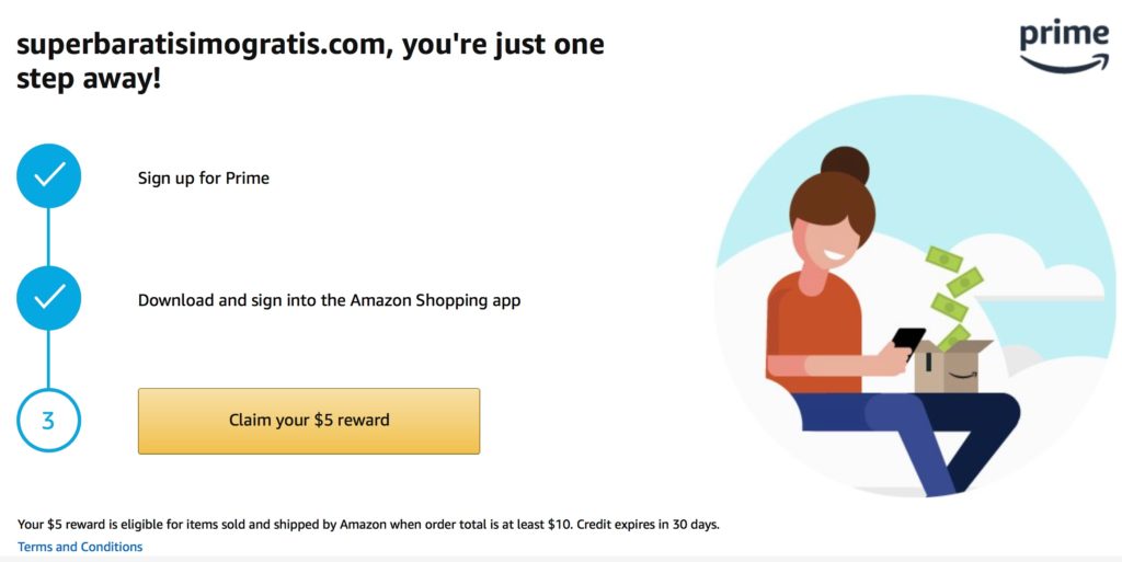 GRATIS $5 Rewards con Amazon Prime
