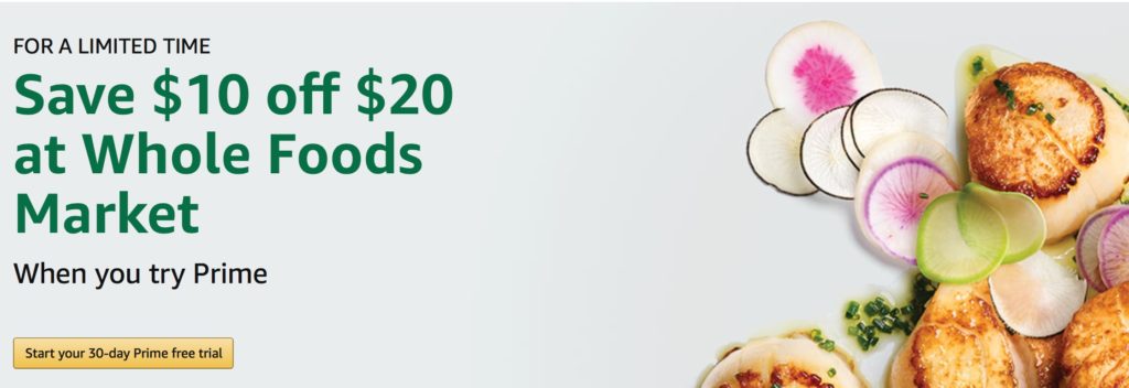 GRATIS $10 descuento en la compra de $20 en Whole Foods Market