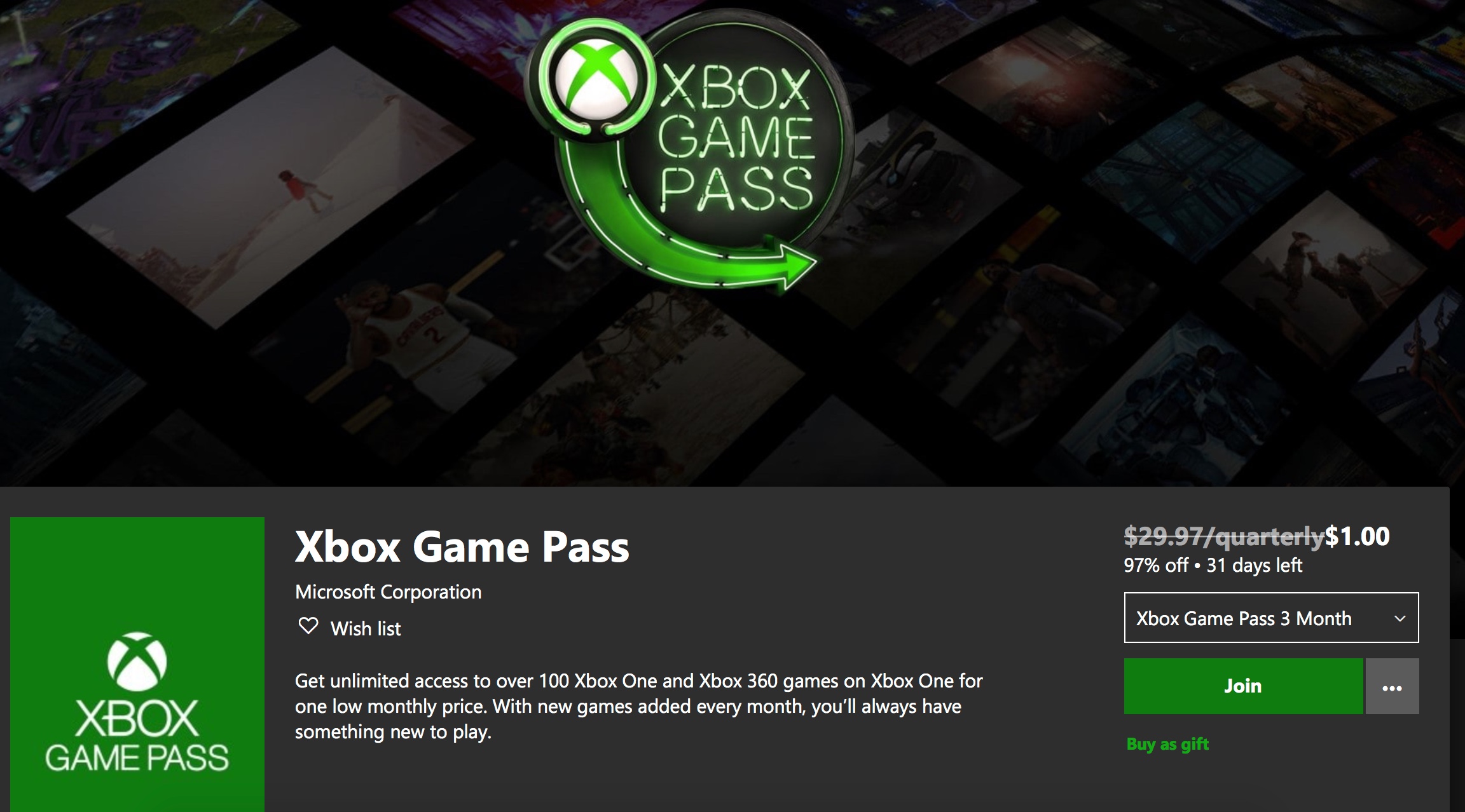 xbox game pass 1 dollar deal 3 months