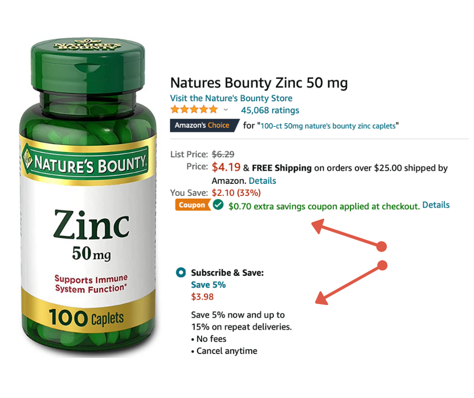 100-Ct 50mg Nature's Bounty Zinc Caplets a solo $3.98 en Amazon
